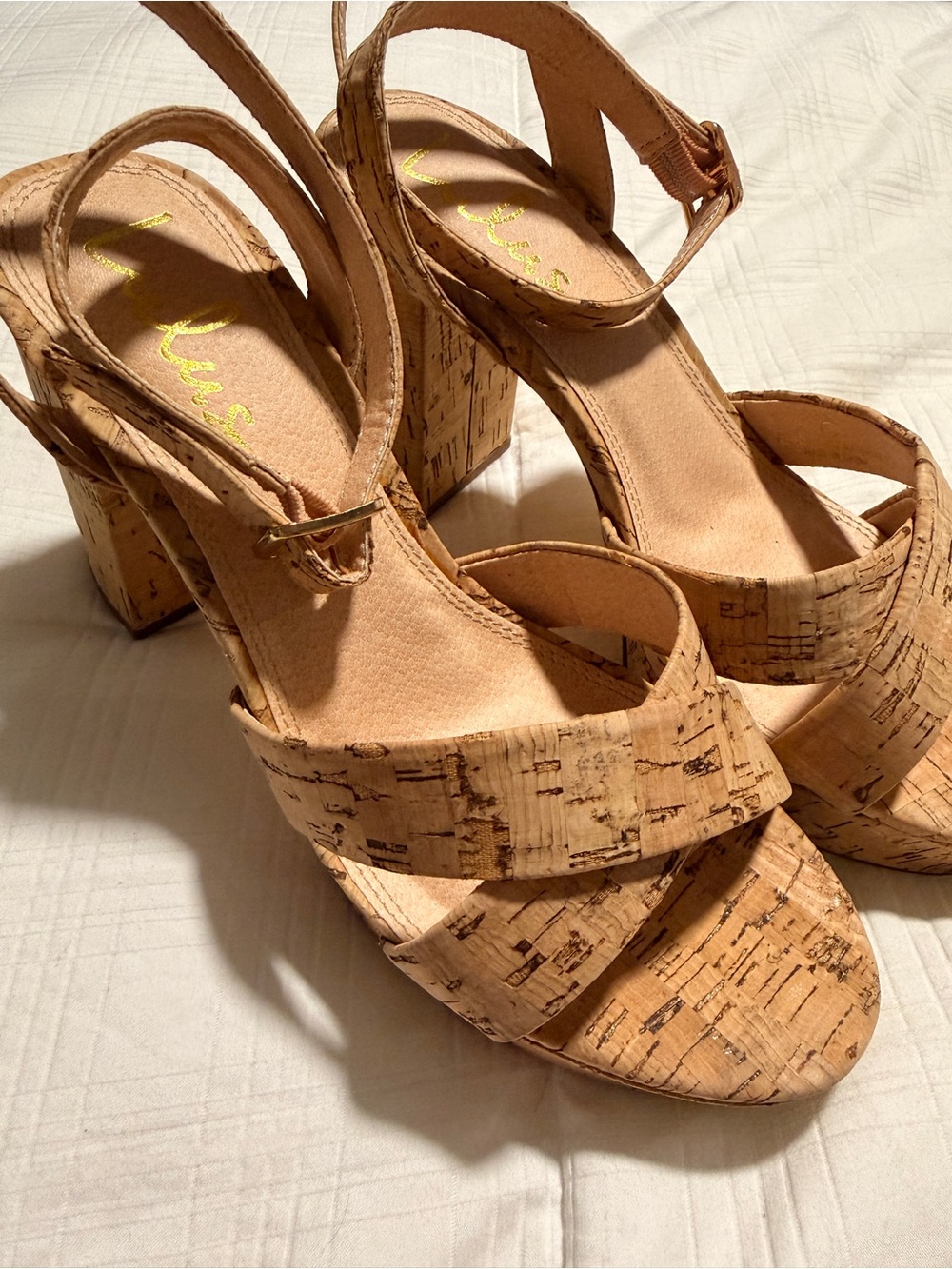 Lulu's Cork Platform Block Heels in Natural